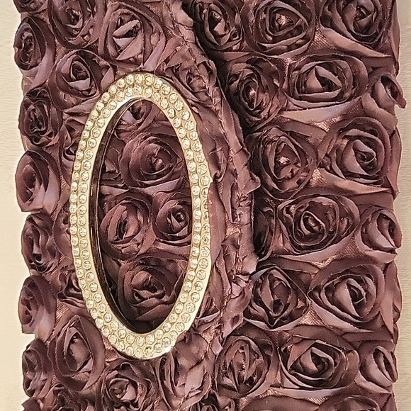 NEW Brown Organza Clutch, Rosettes, Rhinestone Clasp & Silver-tone Strap - Picture 4 of 12